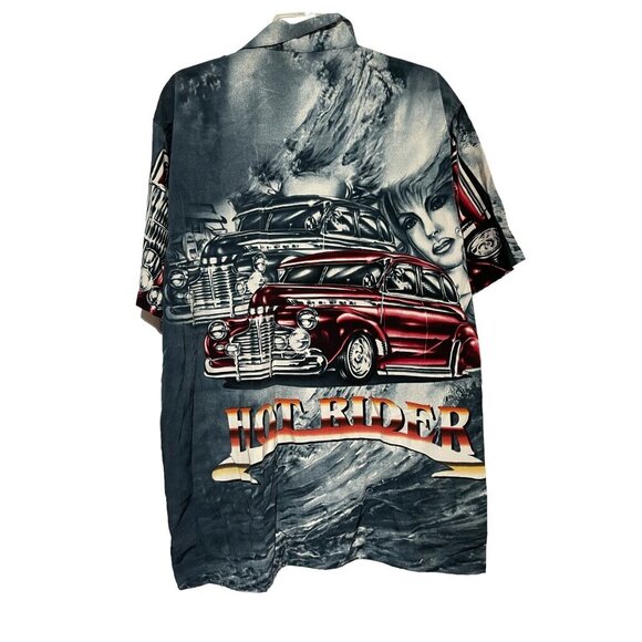 Million Guy Men's Button Up Shirt Hot Rider Red Car All Over Print Gray Size XL - Picture 4 of 5